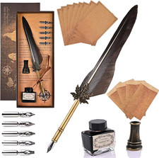 Goldge quill feather pen - set,