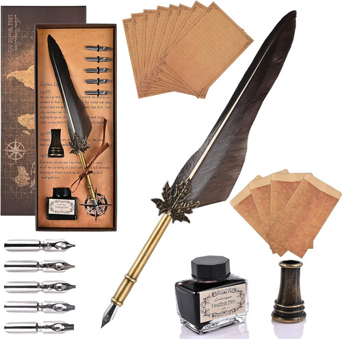 Goldge quill feather pen - goldge, set