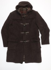 C&A Men’s Brown Wool Duffle Coat L 42in Hooded Mid-Length Toggle