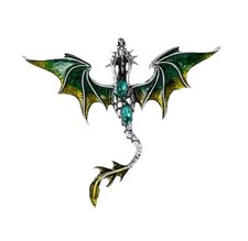 New Release Green And Silver  Flying Dragon Brooch Crystal Pin Gift Retro Enamel
