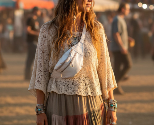 White leather belt boho - white,
