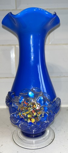 Danish blue art glass vase - glass,