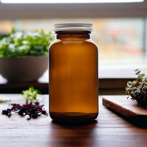 Brown glass pill jars - brown,
