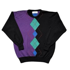 Vintage Pringle Sports Pure Wool Jumper Mens Large Argyle Sweater
