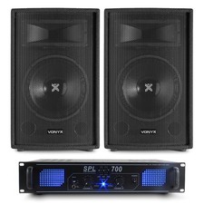Vonyx SL10 10" DJ Passive Speaker Pair + SPL700 Amplifier & Cables 500W