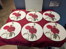 6 X Vintage Orchard Melamine Plate Mats Red Roses round in original box 