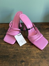 Ladies Size 6 / 39 Zara Slip On Sandals - Pink -  Heels Strappy New With Tags