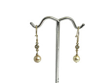 Pearl & Diamond Earrings 9ct Gold Vintage Cultured Pearl & Diamond Earrings