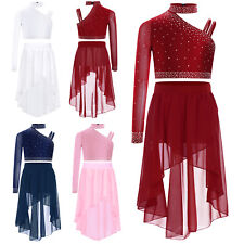 UK Kid Girls Modern Lyrical Dance Contemporary Costume Halter Neck Ballet Dress