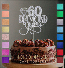 60 Diamond Years Glitter Cake Topper | 60th Milestone Wedding Anniversary Decor