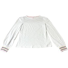 Boden White Smocked Cuff Top -
