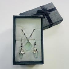 Handmade natural sea Glass Jewellery set necklace earrings turquoise color