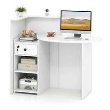 COSTWAY Reception Desk Front Computer Table Corner Writing Desk-White