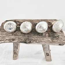 4 x Vtg Hand Blown Mercury Glass Brass Silver Starburst Drawer Knobs 1.8"