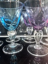 6 Chunky Coloured Wine Cocktail Glasses Goblets 3 Blue3 Purple See Description‼️