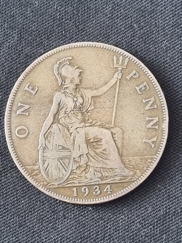 1934 one penny coin british - one,