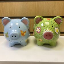 PERCY PIG X2 LIMITED ED 2006 (GREEN) / 2007 (BLUE) CERAMIC PIGGY BANKS SAN15