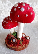 Handcrafted Toadstool Decoration, Velvet Autumn Décor Nature Inspired