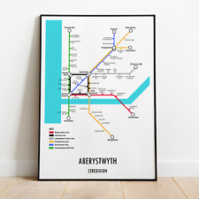 Aberystwyth Ceredigion Wales Underground Style Transport Art Map Print A3 A4