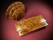 Vintage Burr Walnut Desk Set – Art Deco Style Pen Tray & Letter Stand