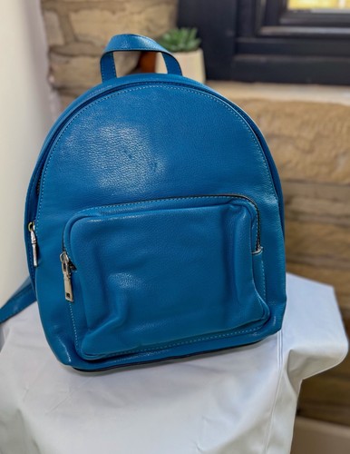 Blue leather backpack - backpack, rucksack