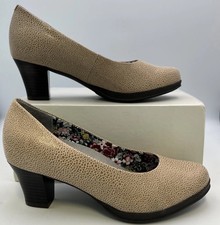 Hotter Angelica Shoes Beige Leather Court  Heeled Snakeskin Print Size 4