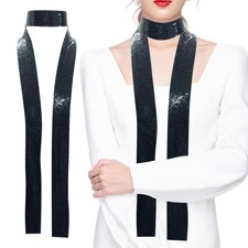 Women Glitter Sparkly Sequins Scarf Long Thin Slender Glistening Scarf Tie