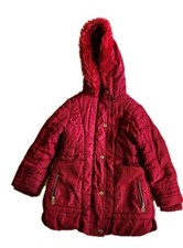 Girls outdoor winter coat, dark red, age 5-6  (ref C022)