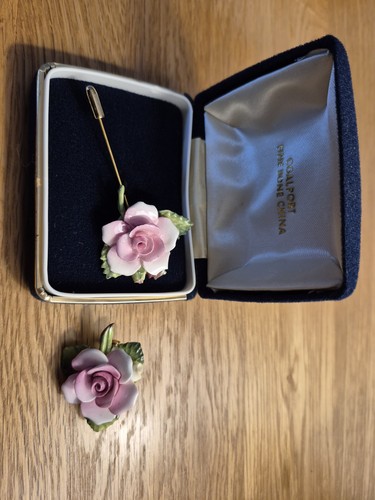 Coalport rose brooch - coalport,