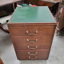 Vintage Green Leather Top Office Filing Drawers