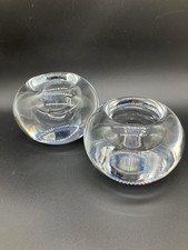 Pair Crystal Glass Kenneth Turner Tea Light Candle Holders 10cm & 9cm