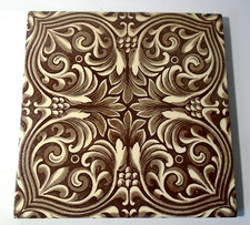 Antique Pilkington Tile, Brown Printed Gothic Motifs, Design Reg No 253591 1895