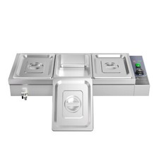 3 Pans Bain Marie Electric Food Warmer Stainless Steel 1/2GN Pan Commercial Use