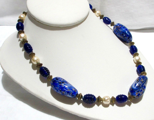 Antique necklace large blue - , necklace,
