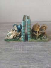 Pair Of Ceramic Bookends With Cute Hedgehogs In A Car And Boat