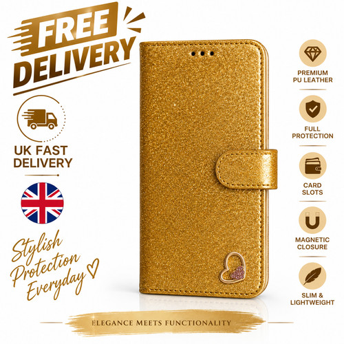 Samsung a70 gold glitter flip - glitter,