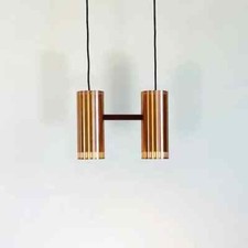 A copper & teak pendant light