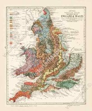 Geological map England & Wales H Bristow 1883 Victorian geology art print poster