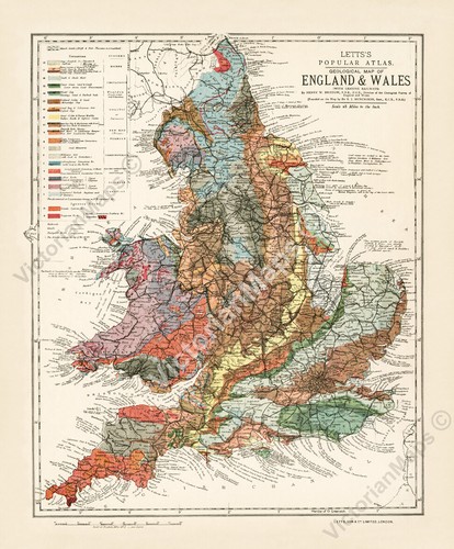 Antique geological map england - geological,