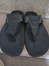skechers tone up flip flops sandals black summer beach uk 7 