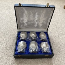 Vintage Cased Set Of 6 EPNS silver Plate Small Drinking Goblets Tumblers Egg Cup
