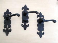 1 Pair Black Antique Cast Wrought Iron Gothic Traditional Door Handles
