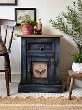 Boho Style Cupboard Painted Blue With Butterfly Decoupage, Bohemian Cabinet