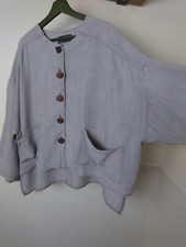 Terry Macey Short Jacket 100% Linen Grey Pockets Size Medium Relaxed Fit