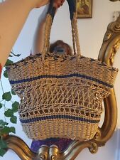 Zara Straw Tote Bag Shoulder Bag Brown Blue