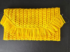 Shein Women's Yellow Fringe Flap Clutch Straw Bag NEW