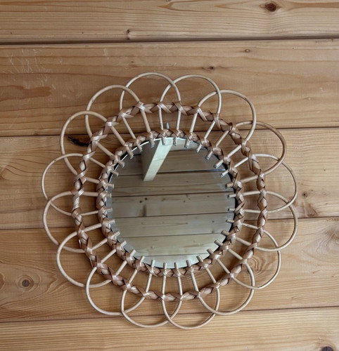 Round woven rattan wall mirror - woven,