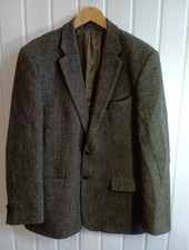 Harris Tweed 100% Wool Men's Jacket Blazer Green w/ Brown Fleck Size 42R FO