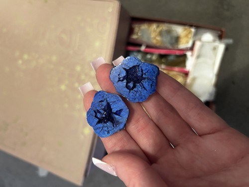 Azurite blueberry geode pair - azurite,
