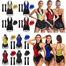 Womens Modern Dance Costumes Sequins Latin Jazz Tango Dancewear Leotard Bodysuit